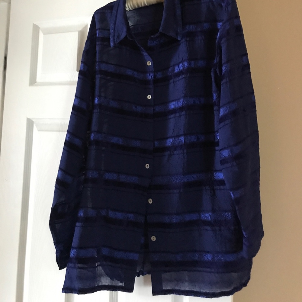 Chico women's long sleeve semi sheer blue shirt