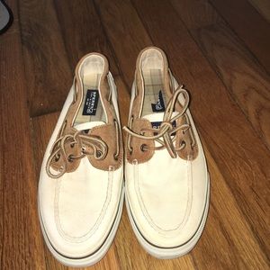 Sperry casual linen and brown boat shoes