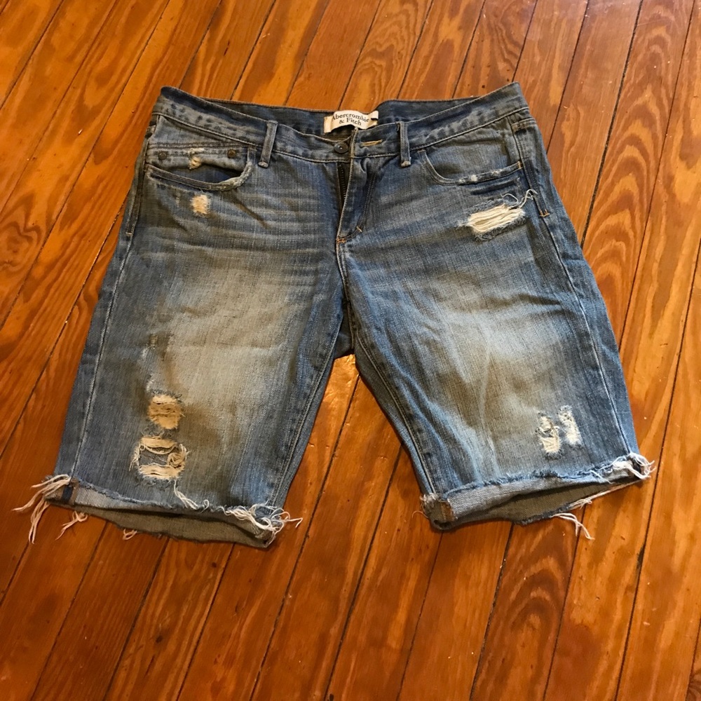 Abercrombie & Fitch Denim Destroyed Bermuda Shorts