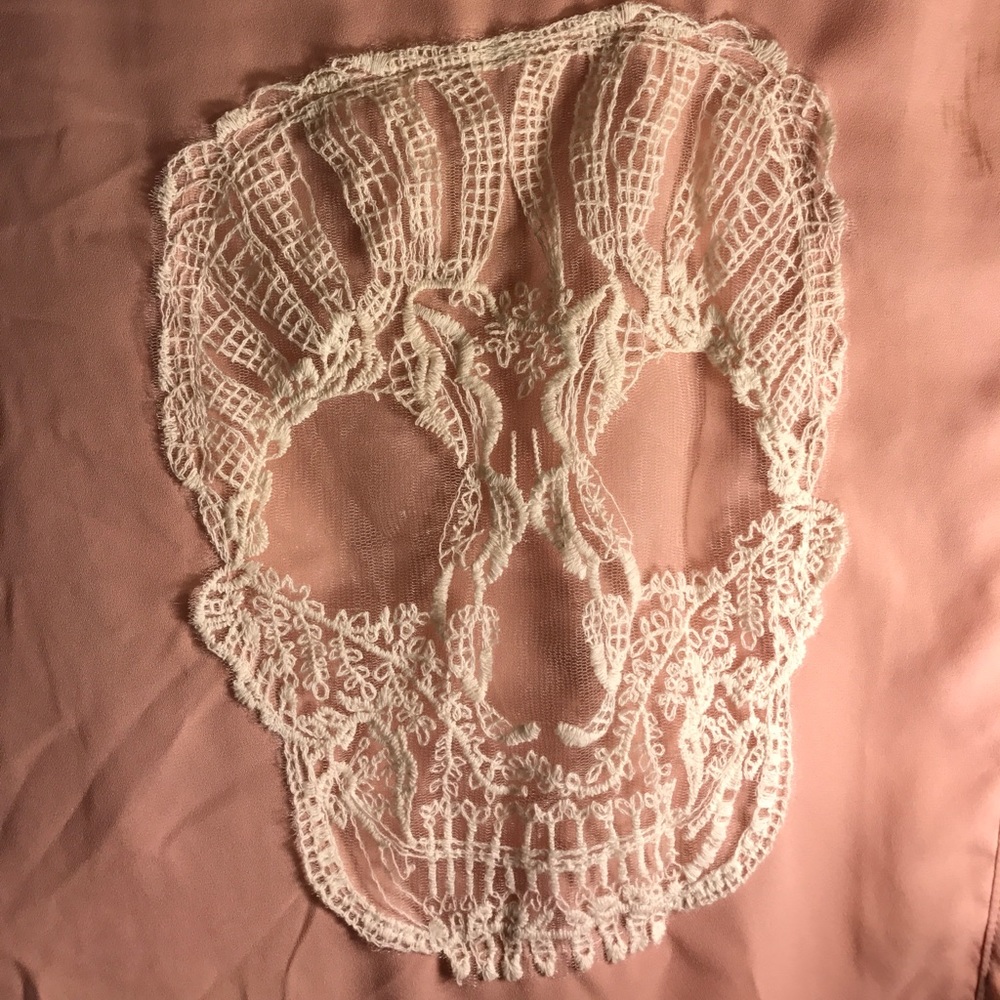 Pink lace skull top