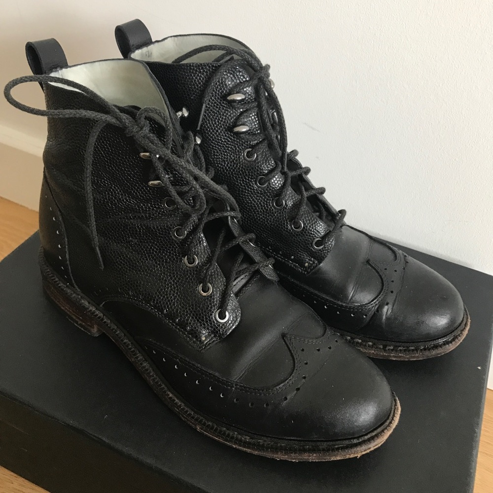 RAG AND BONE Cozen Black Leather Boots Size 37.5