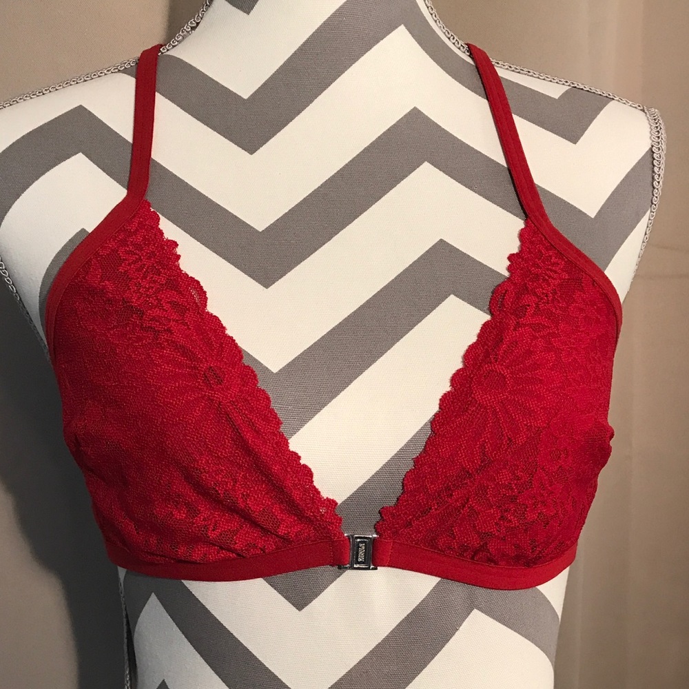 Pink front clip bralette with adjustable straps