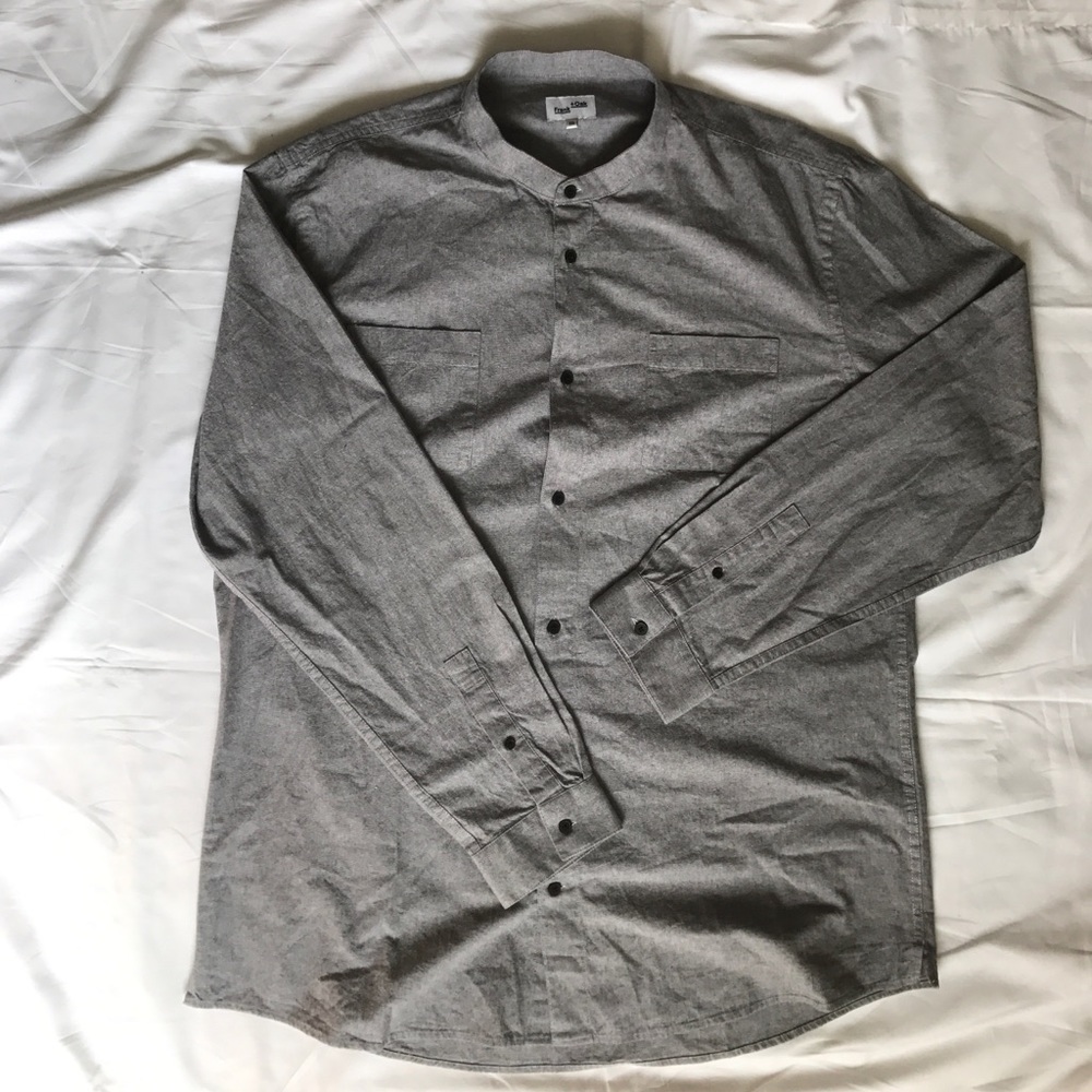 Mens Collarless Frank and Oak Button Up Shirt XXL