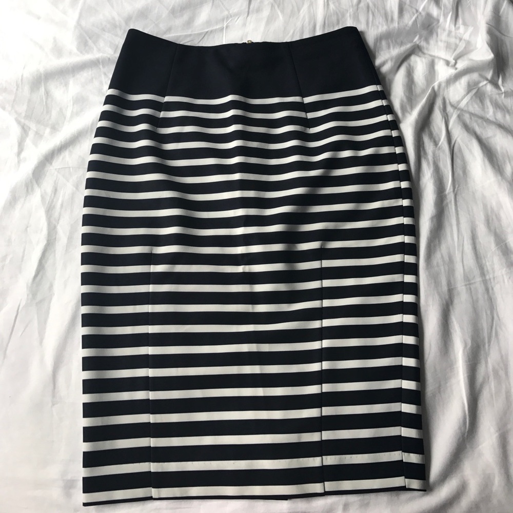 High waisted striped navy and white pencil skirt