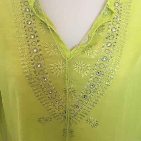 Express Lime Green Cotton/Silk Blend Tunic - Picture 2 of 8