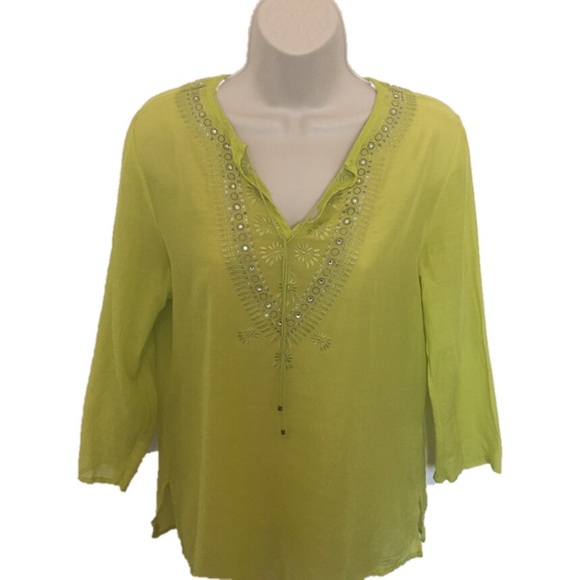 Express Tops - Express Lime Green Cotton/Silk Blend Tunic