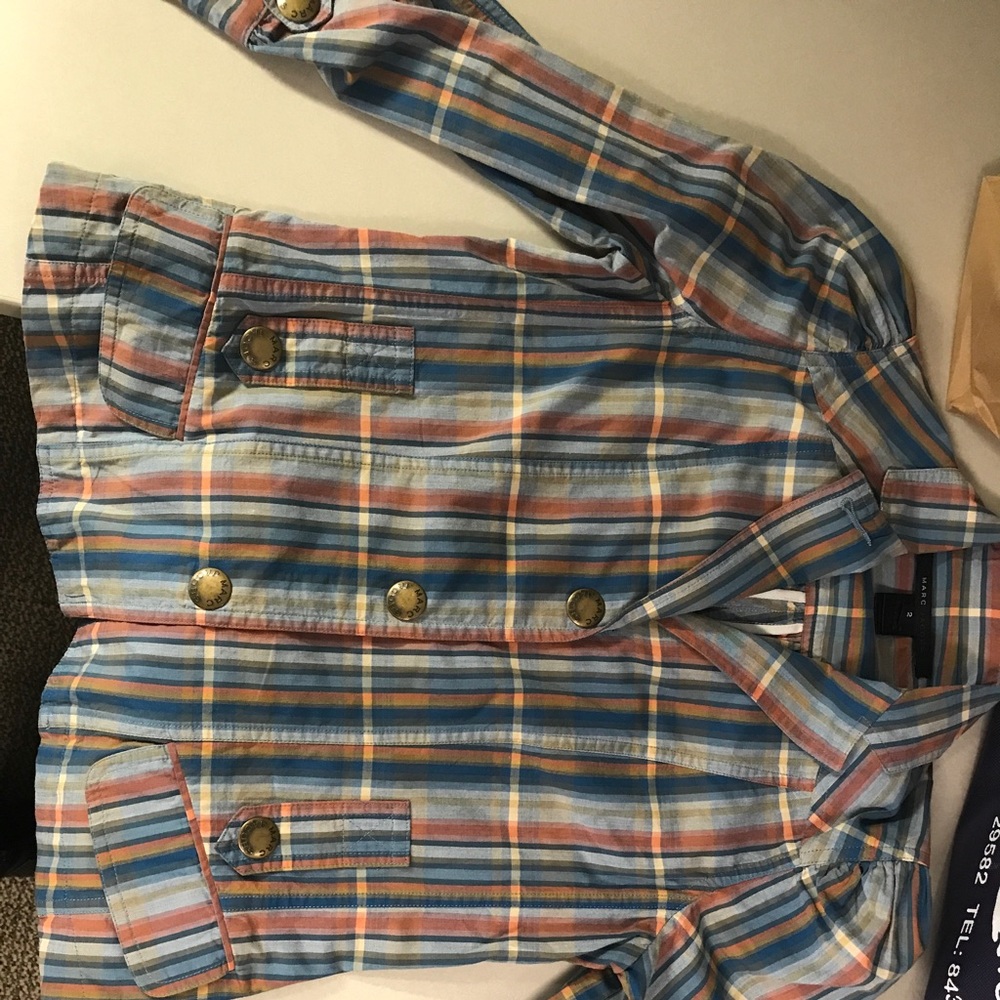 Plaid belted light weight blazer -