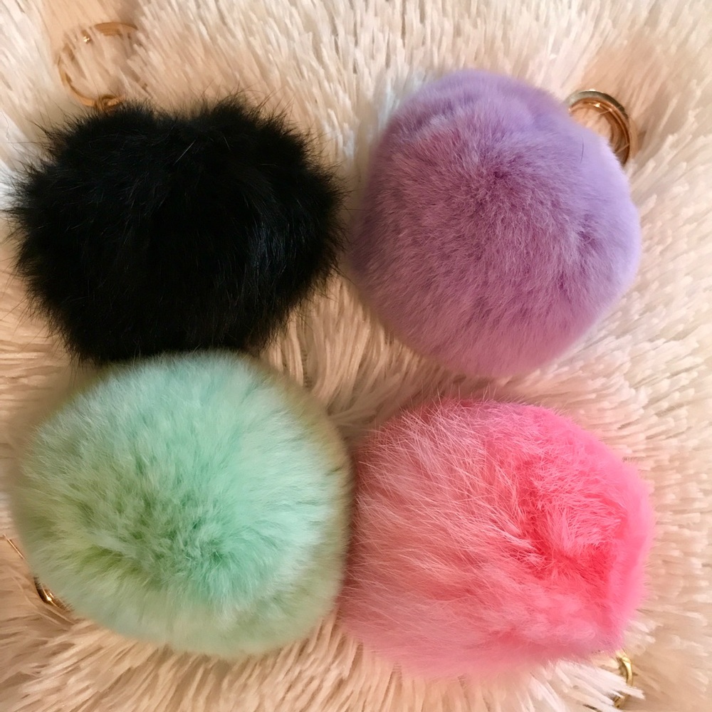 Four real rabbit fur keychains