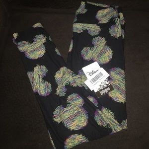 Lularoe scribble Mickey solid black leggings HTF