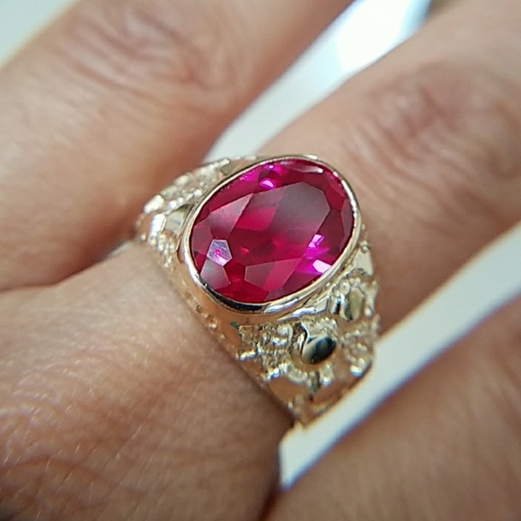 New Large 17mm Real 14k Yellow Gold Men's Nugget Ruby Ring - Picture 3 of 16