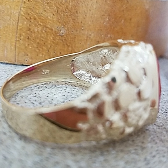 New Large 17mm Real 14k Yellow Gold Men's Nugget Ruby Ring - Picture 8 of 16