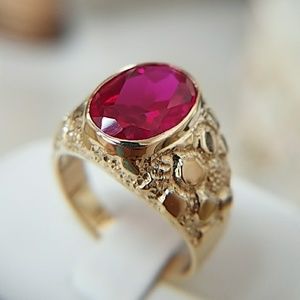15mm 14k Yellow Gold Men's Nugget Ruby Ring