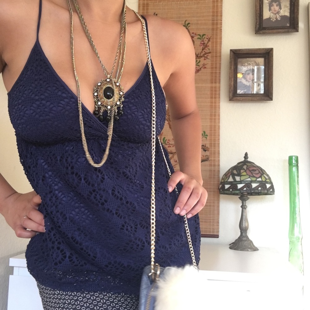 Express Crochet Babydoll Tank Top Navy Blue