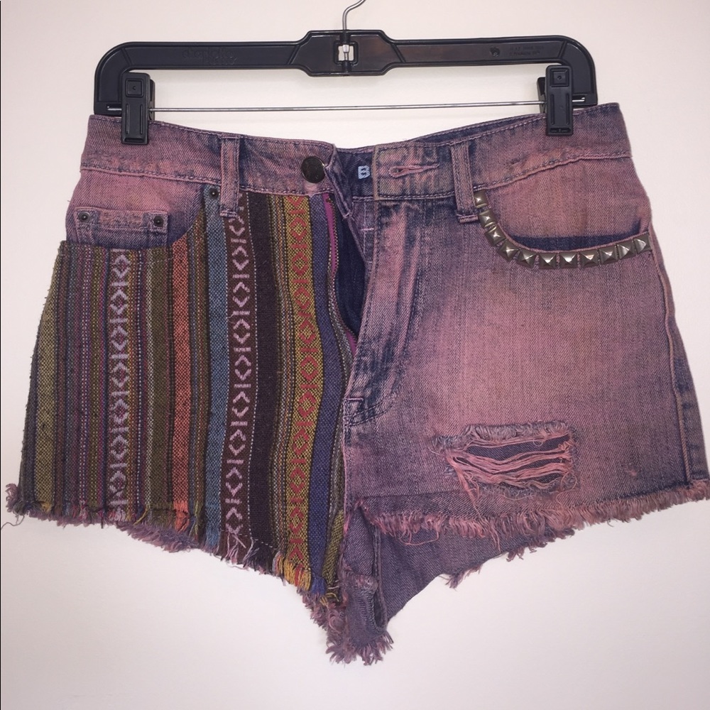 Studded and Pattern High-Waist Denim Shorts