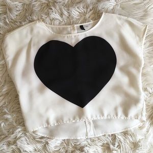 Heart Print Crop Top Blouse