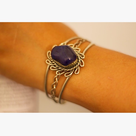 Dark Amethyst Semi Precious Stone Bangle - Picture 1 of 4