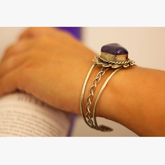 Dark Amethyst Semi Precious Stone Bangle - Picture 2 of 4