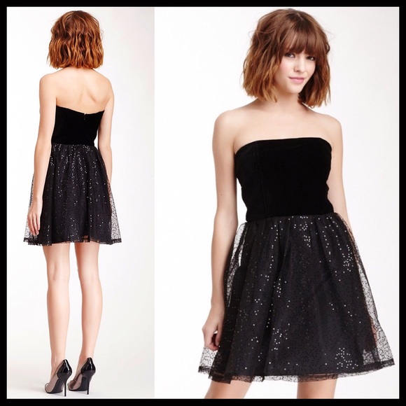 STRAPLESS BLACK SEQUIN BUSTIER A-LINE FULL COCKTAIL FORMAL MINI DRESS A2C - Picture 5 of 8