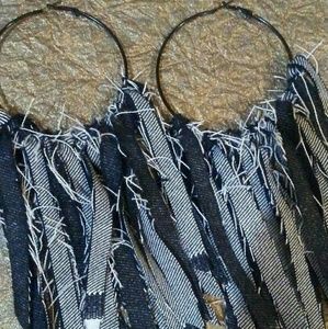 Women's Dark Blue Jean Fringe Earrings