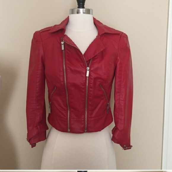 bebe Jackets & Blazers - BeBe Red moto biker leather jacket XS