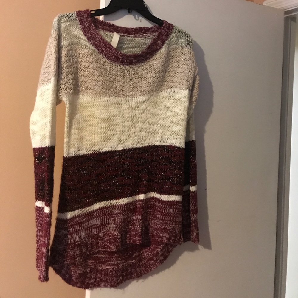 Altar'd state High Low Tan + Maroon Sweater