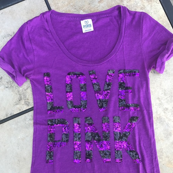 ❌SOLD - VS PINK Sparkly Logo Tee - Picture 1 of 4
