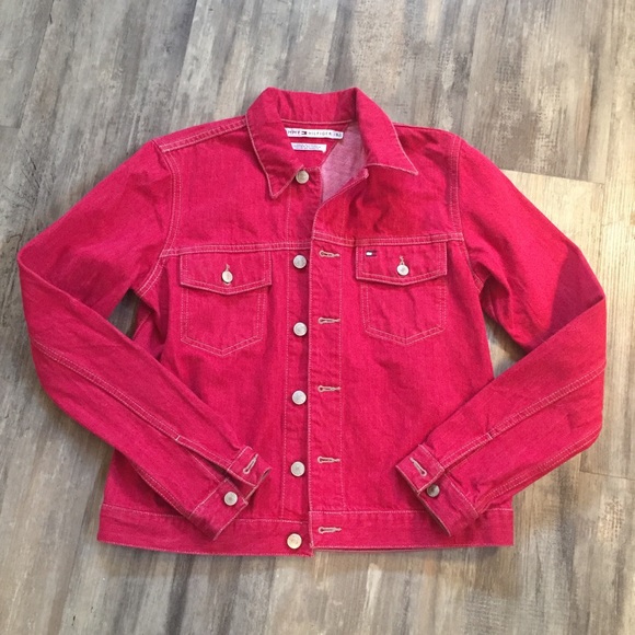 tommy hilfiger red denim jacket