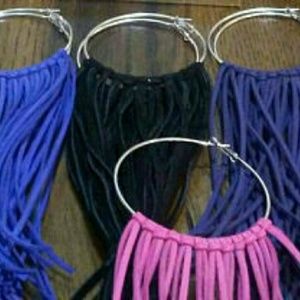 Women's Pink Faux Suede Leather Fringe Earrings