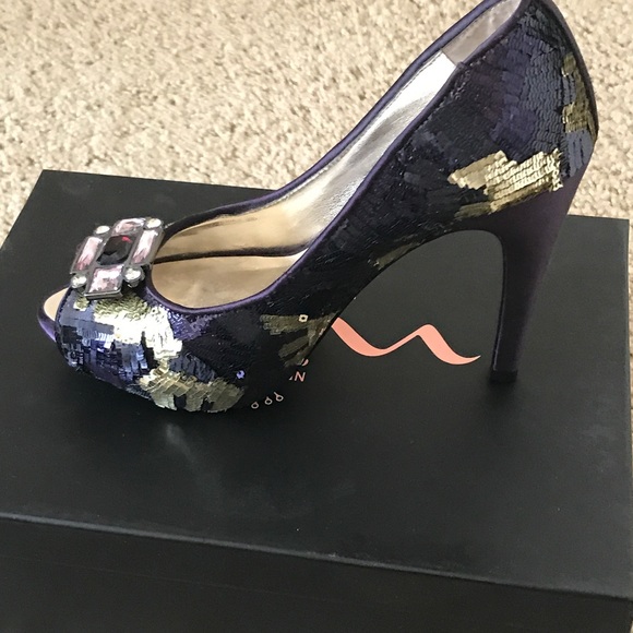 sequined NINA pumps open toe 6.5 purple/gold - Picture 3 of 3