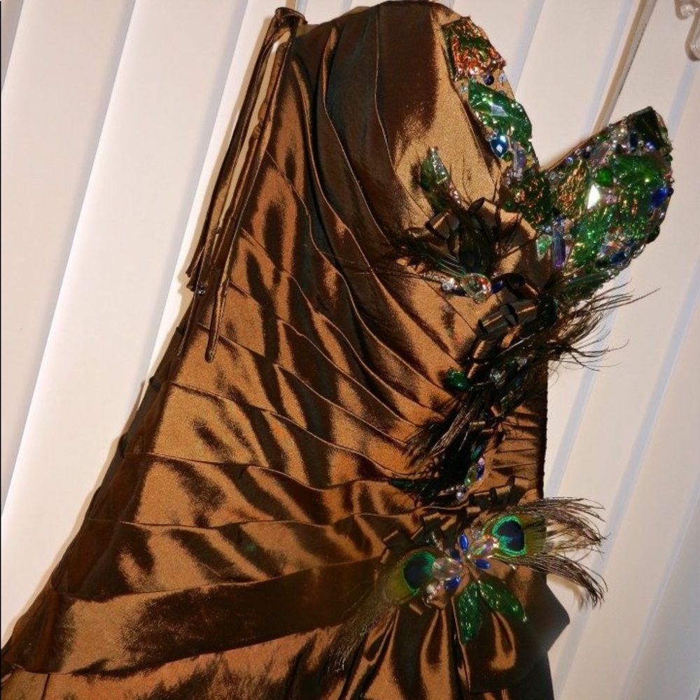 Peacock Bronze A-line Prom Dress