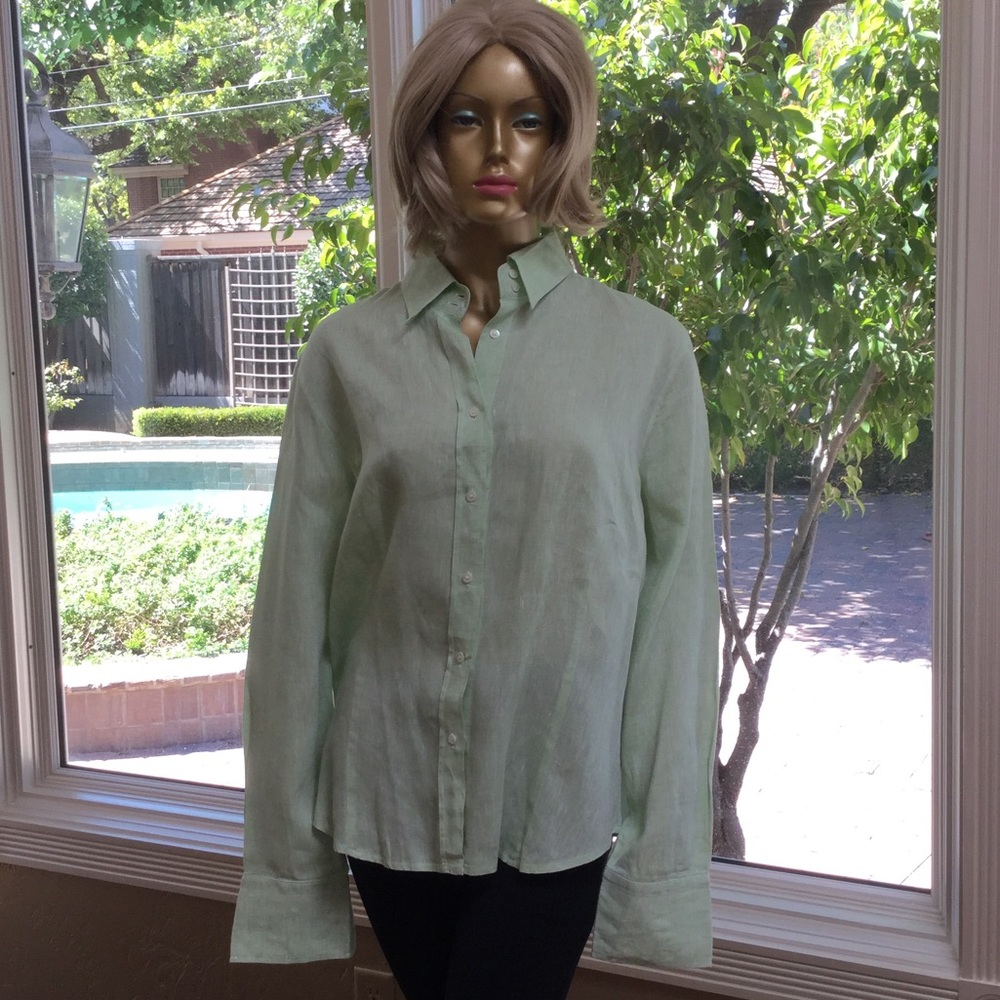 Mint green linen button down