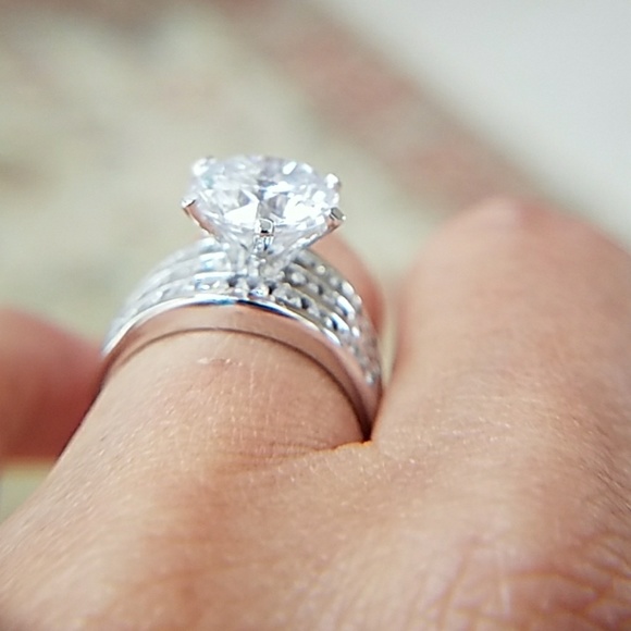 4ct Round CZ Sterling Silver Engagement Ring - Picture 4 of 12