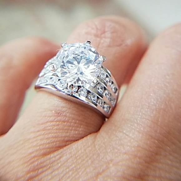 4ct Round CZ Sterling Silver Engagement Ring - Picture 5 of 12