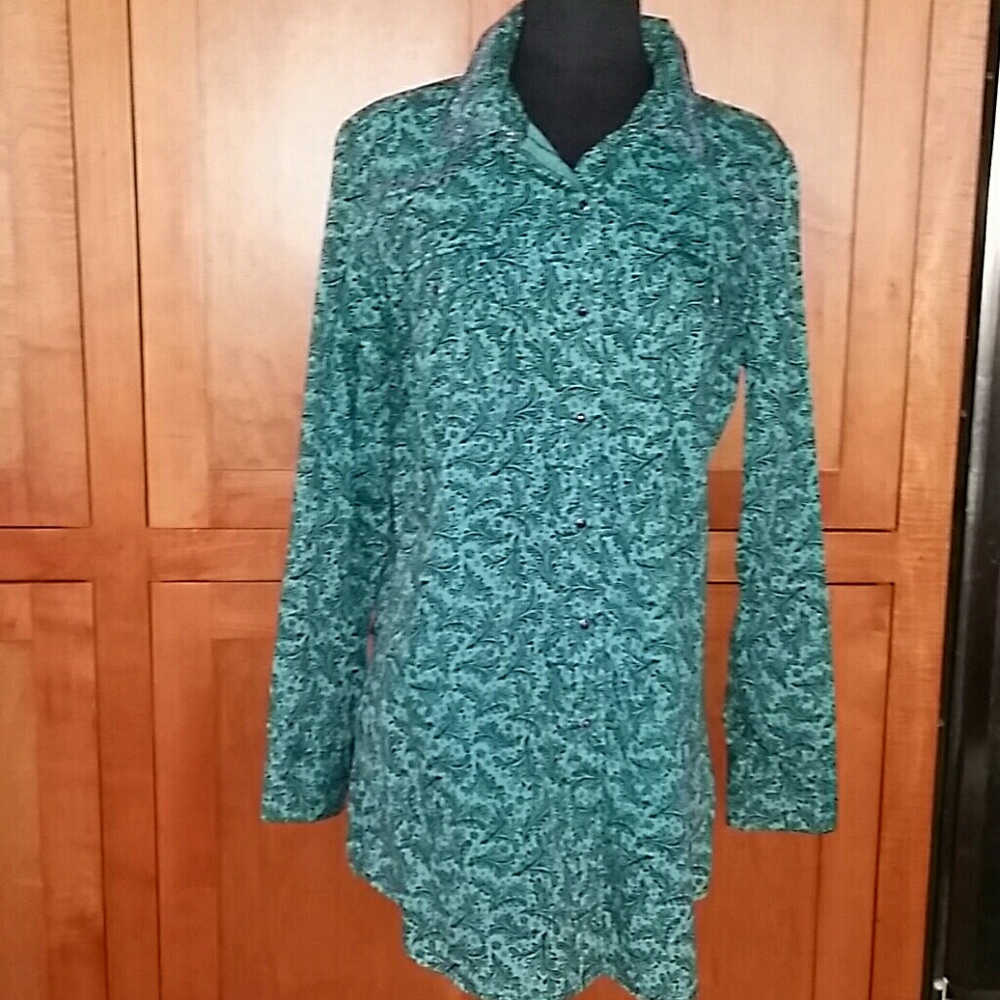 Ryan Michael Turquoise Snap Button Large Tunic Bl… - image 1