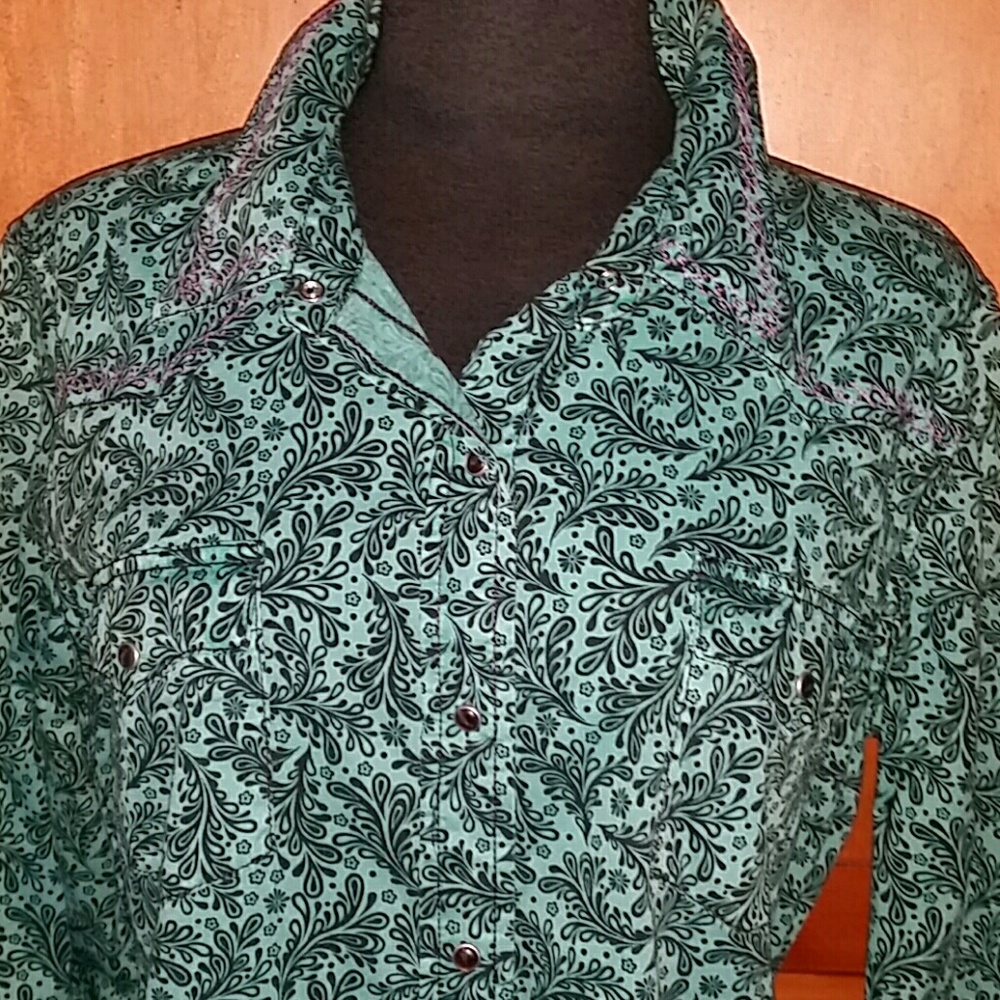 Ryan Michael Turquoise Snap Button Large Tunic Bl… - image 2
