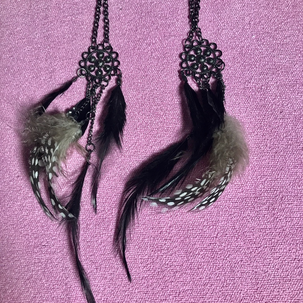 Black/Gray/white feather earrings