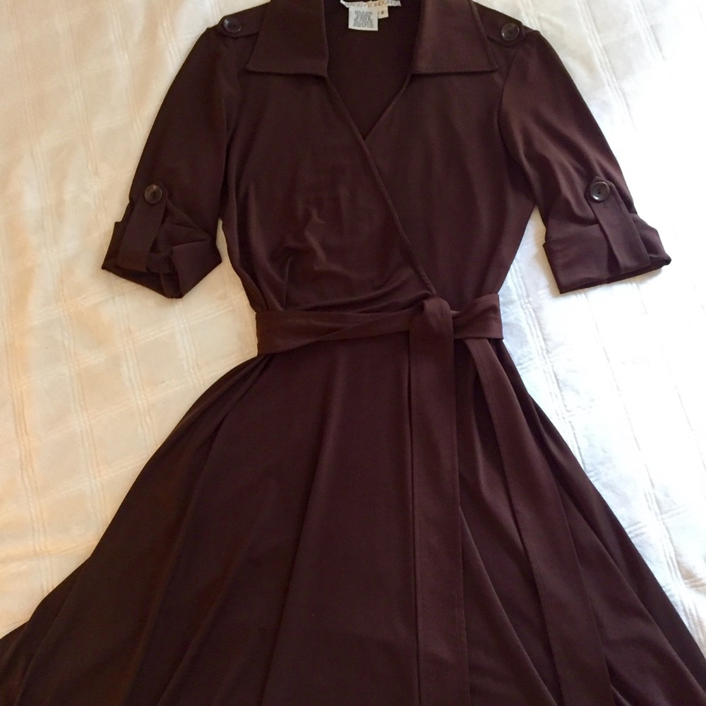 SALE! Maggie London Faux Wrap Chocolate Midi Dress