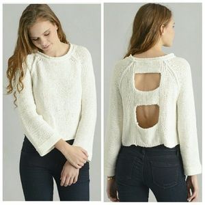 Free People Women Knit Sweater Back Cutout Ivory S Free People Women Knit Sweater Back Cutout Ivory S