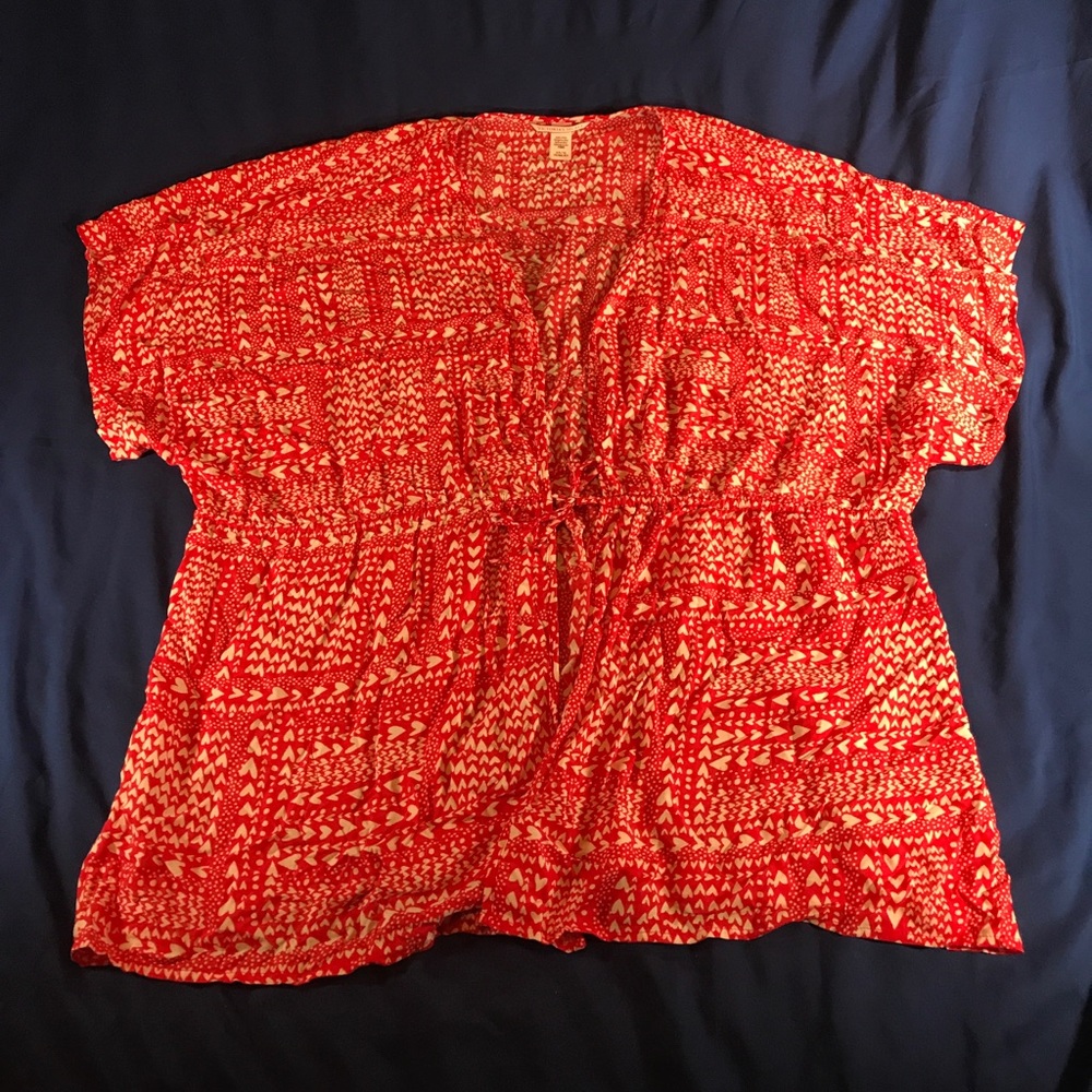 Victoria's Secret Red/White Heart Wrap Tie Blouse