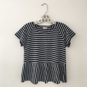 Madewell crop stripe tee. Navy and ivory.