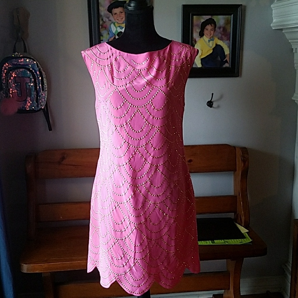 TRINA TURK NEW PINK DRESS WITH GOLD STUDS SIZE 4