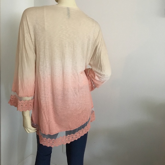 XCVI pink ombré tie dyed v-neck tunic embroidered - Picture 5 of 8