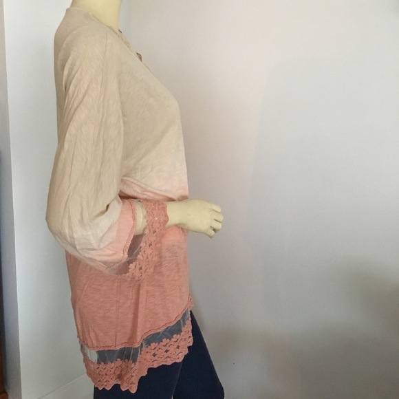 XCVI pink ombré tie dyed v-neck tunic embroidered - Picture 4 of 8