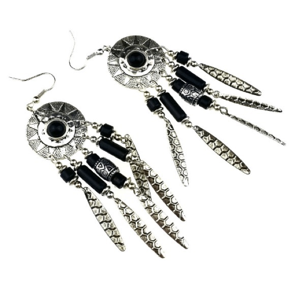 Bohemian Silver Earrings Tassel Design - Picture 2 of 2