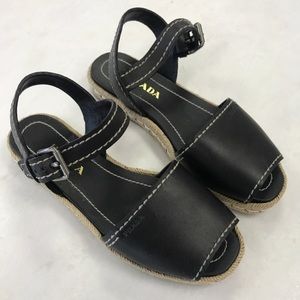 Prada Black Leather Espadrille Sandals