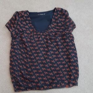 Navy blouse with fox print