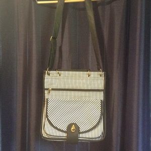 Striped Cross body bag with Leather detail