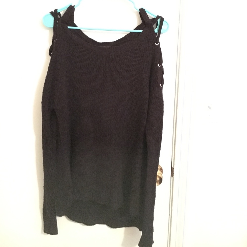 Like new black sweater with lace up shoulders