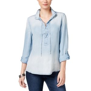 Vintage America Chambray Lace-Up Denim Shirt