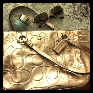 EUC gold Coach leather shoulder bag